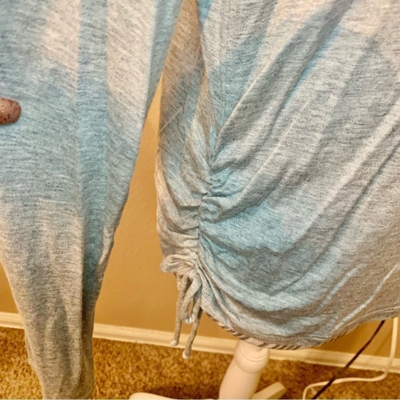 NWT Top Lg Jrs Rebellious One Grey Rayon Spandex Cinched Sides Ties Long Sleeves - Picture 5 of 15